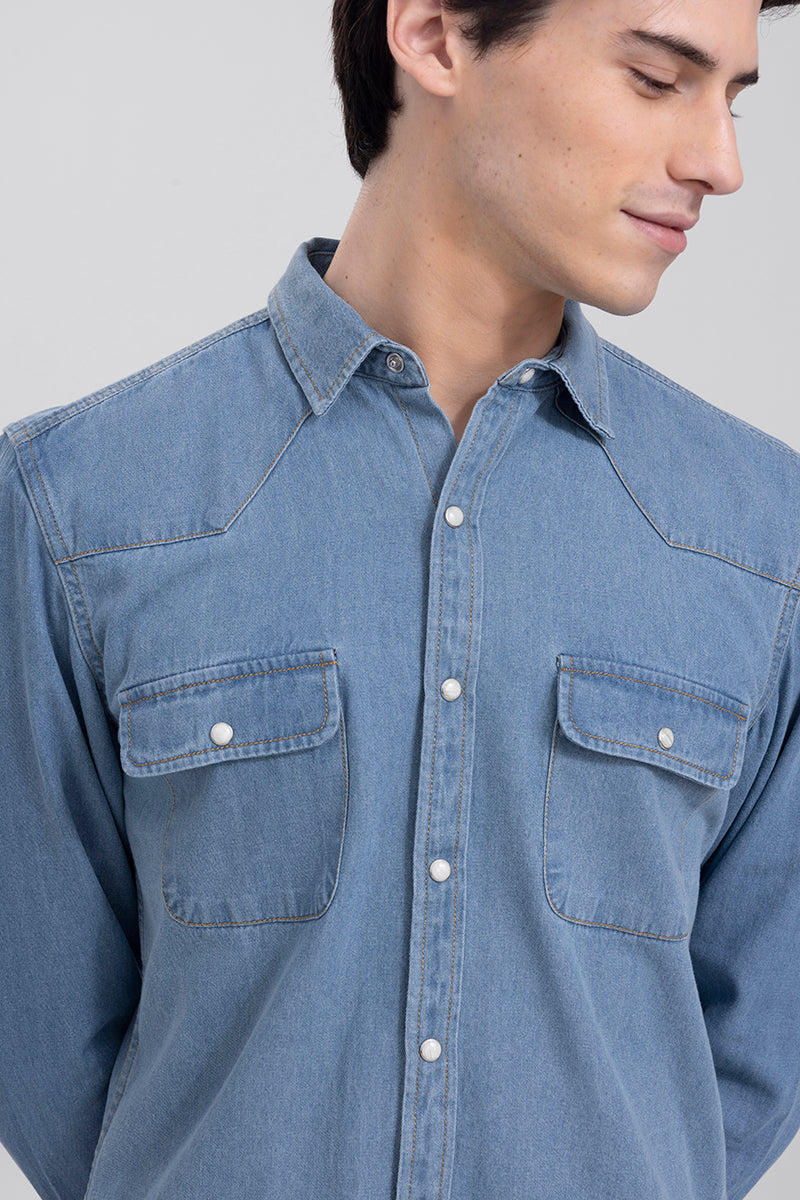 Comfort Fit Blue Round Neck Mens Denim Shirt, Full Sleeves at Rs 500 in  Meerut